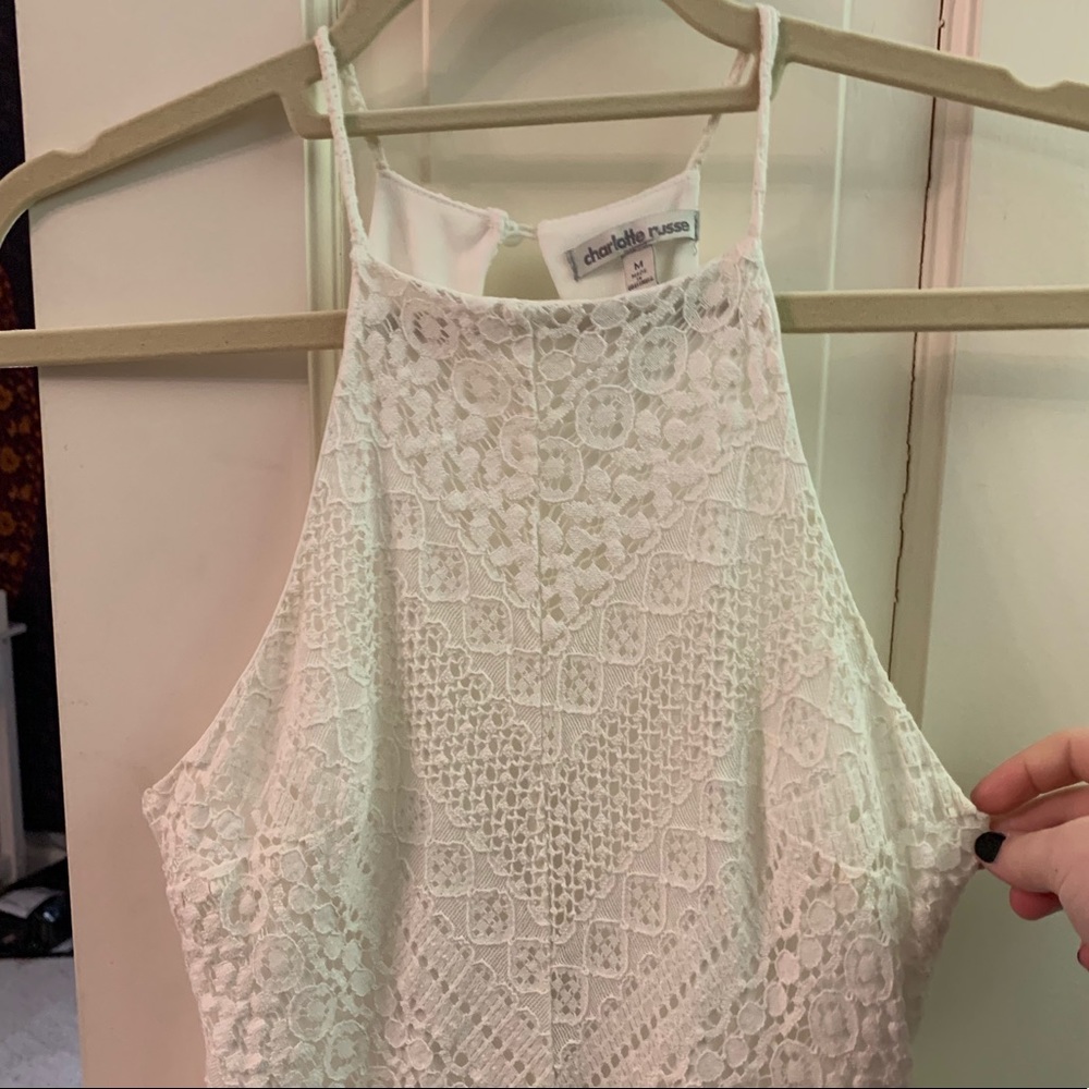 White lace fit and flair dress